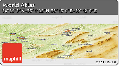 Physical Panoramic Map of the Area around 54° 48' 50" N, 58° 43' 30" E