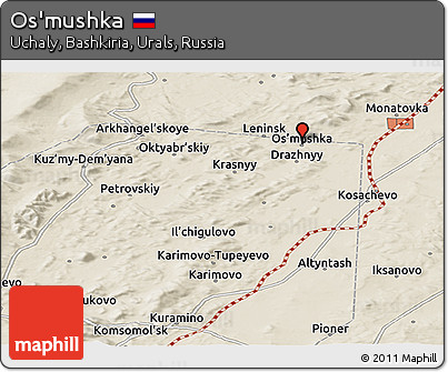 Shaded Relief Panoramic Map of Os'mushka