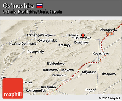 Shaded Relief Panoramic Map of Os'mushka