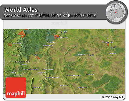 Satellite 3D Map of the Area around 54° 48' 50" N, 60° 25' 29" E