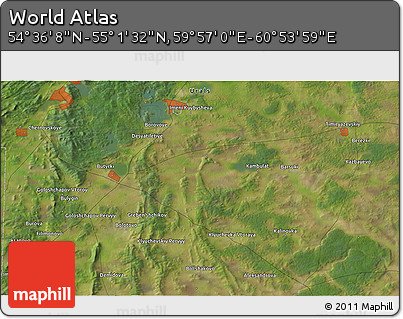 Satellite 3D Map of the Area around 54° 48' 50" N, 60° 25' 29" E