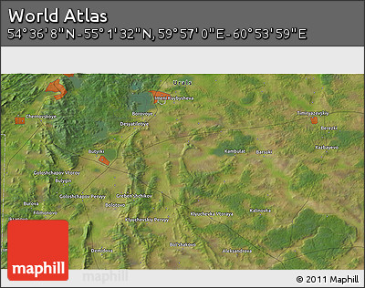 Satellite 3D Map of the Area around 54° 48' 50" N, 60° 25' 29" E