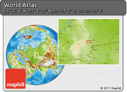 Physical Location Map of the Area around 54° 48' 50" N, 60° 25' 29" E