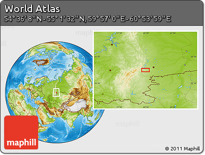Physical Location Map of the Area around 54° 48' 50" N, 60° 25' 29" E