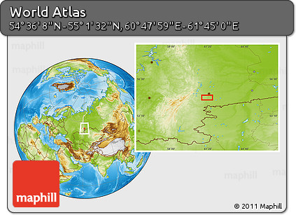 Physical Location Map of the Area around 54° 48' 50" N, 61° 16' 29" E