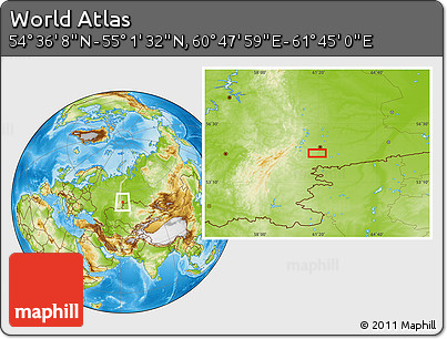 Physical Location Map of the Area around 54° 48' 50" N, 61° 16' 29" E
