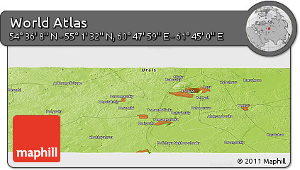 Physical Panoramic Map of the Area around 54° 48' 50" N, 61° 16' 29" E