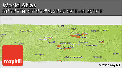 Physical Panoramic Map of the Area around 54° 48' 50" N, 61° 16' 29" E