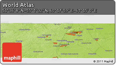 Physical Panoramic Map of the Area around 54° 48' 50" N, 61° 16' 29" E