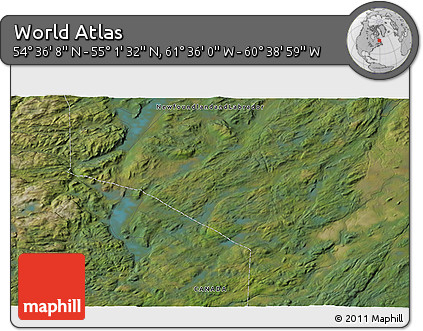 Satellite 3D Map of the Area around 54° 48' 50" N, 61° 7' 30" W