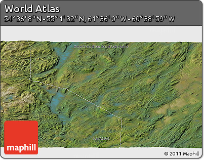 Satellite 3D Map of the Area around 54° 48' 50" N, 61° 7' 30" W