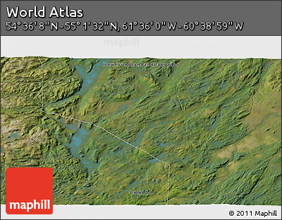 Satellite 3D Map of the Area around 54° 48' 50" N, 61° 7' 30" W