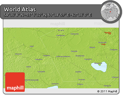 Physical 3D Map of the Area around 54° 48' 50" N, 62° 7' 30" E