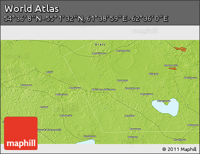 Physical 3D Map of the Area around 54° 48' 50" N, 62° 7' 30" E