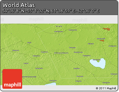 Physical 3D Map of the Area around 54° 48' 50" N, 62° 7' 30" E