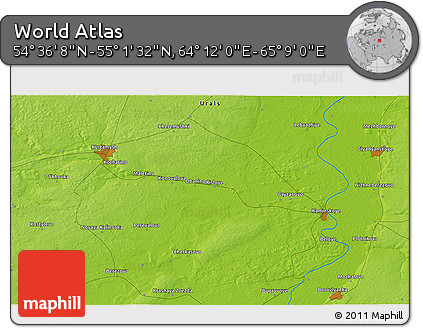 Physical 3D Map of the Area around 54° 48' 50" N, 64° 40' 30" E