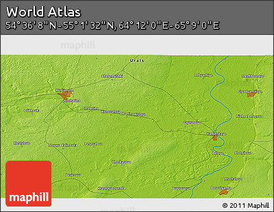 Physical 3D Map of the Area around 54° 48' 50" N, 64° 40' 30" E