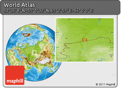 Physical Location Map of the Area around 54° 48' 50" N, 65° 31' 30" E