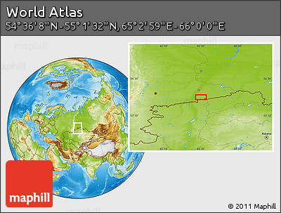 Physical Location Map of the Area around 54° 48' 50" N, 65° 31' 30" E