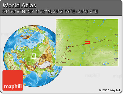 Physical Location Map of the Area around 54° 48' 50" N, 65° 31' 30" E