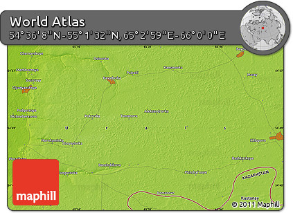 Physical Map of the Area around 54° 48' 50" N, 65° 31' 30" E