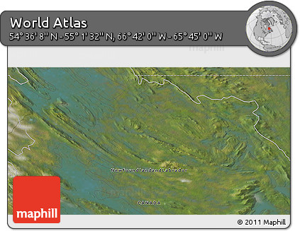 Satellite 3D Map of the Area around 54° 48' 50" N, 66° 13' 29" W