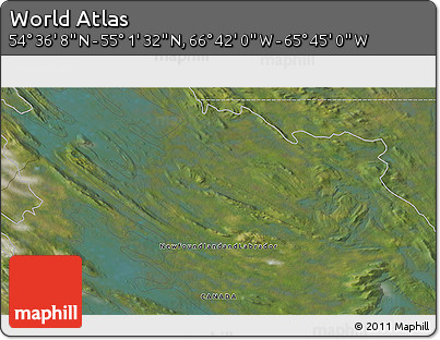Satellite 3D Map of the Area around 54° 48' 50" N, 66° 13' 29" W
