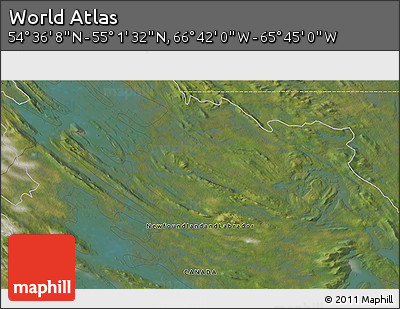 Satellite 3D Map of the Area around 54° 48' 50" N, 66° 13' 29" W