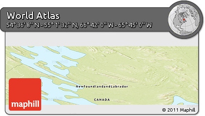Physical Panoramic Map of the Area around 54° 48' 50" N, 66° 13' 29" W