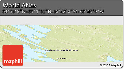 Physical Panoramic Map of the Area around 54° 48' 50" N, 66° 13' 29" W