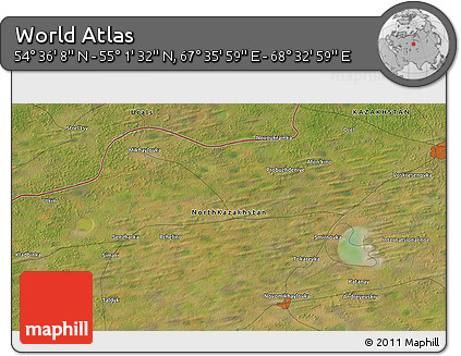 Satellite 3D Map of the Area around 54° 48' 50" N, 68° 4' 29" E