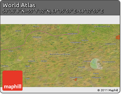 Satellite 3D Map of the Area around 54° 48' 50" N, 68° 4' 29" E