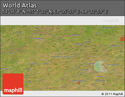Satellite 3D Map of the Area around 54° 48' 50" N, 68° 4' 29" E