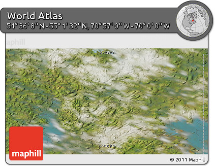 Satellite 3D Map of the Area around 54° 48' 50" N, 70° 28' 29" W