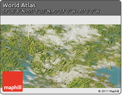 Satellite 3D Map of the Area around 54° 48' 50" N, 70° 28' 29" W