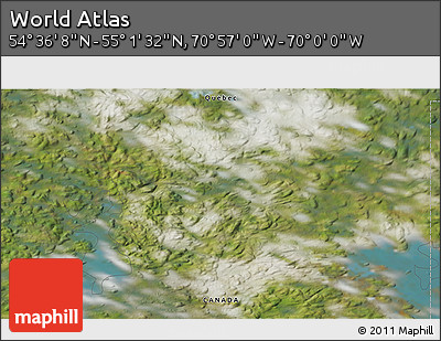 Satellite 3D Map of the Area around 54° 48' 50" N, 70° 28' 29" W