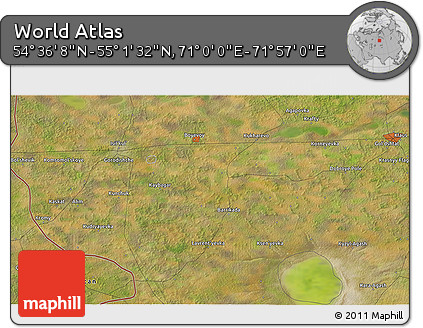 Satellite 3D Map of the Area around 54° 48' 50" N, 71° 28' 29" E