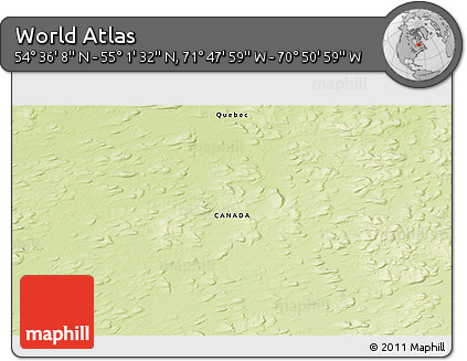Physical 3D Map of the Area around 54° 48' 50" N, 71° 19' 29" W