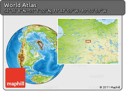 Physical Location Map of the Area around 54° 48' 50" N, 71° 19' 29" W