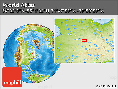Physical Location Map of the Area around 54° 48' 50" N, 71° 19' 29" W