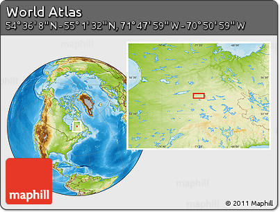 Physical Location Map of the Area around 54° 48' 50" N, 71° 19' 29" W