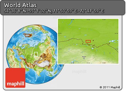 Physical Location Map of the Area around 54° 48' 50" N, 72° 19' 29" E