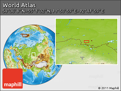 Physical Location Map of the Area around 54° 48' 50" N, 72° 19' 29" E