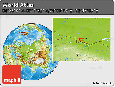Physical Location Map of the Area around 54° 48' 50" N, 72° 19' 29" E