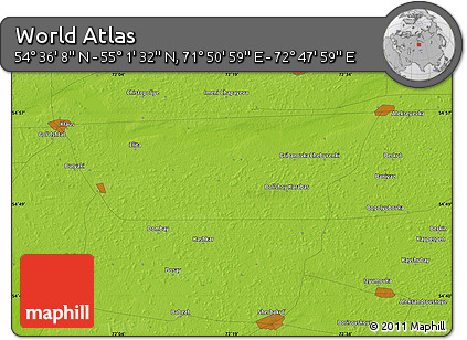 Physical Map of the Area around 54° 48' 50" N, 72° 19' 29" E