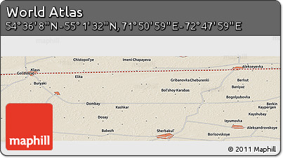 Shaded Relief Panoramic Map of the Area around 54° 48' 50" N, 72° 19' 29" E