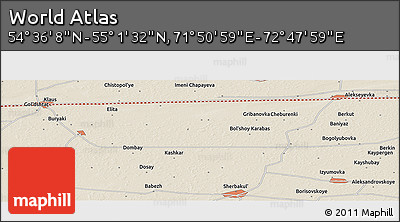 Shaded Relief Panoramic Map of the Area around 54° 48' 50" N, 72° 19' 29" E