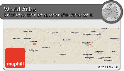 Shaded Relief Panoramic Map of the Area around 54° 48' 50" N, 74° 52' 30" E