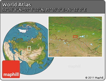 Satellite Location Map of the Area around 54° 48' 50" N, 75° 43' 29" E