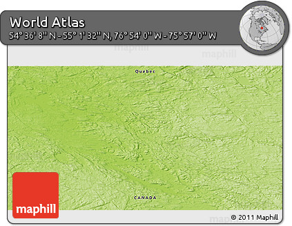 Physical 3D Map of the Area around 54° 48' 50" N, 76° 25' 30" W